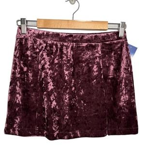 New Nordstrom Abound Crushed Velvet Velour Mini Retro 90s Y2K Skirt Burgundy M
